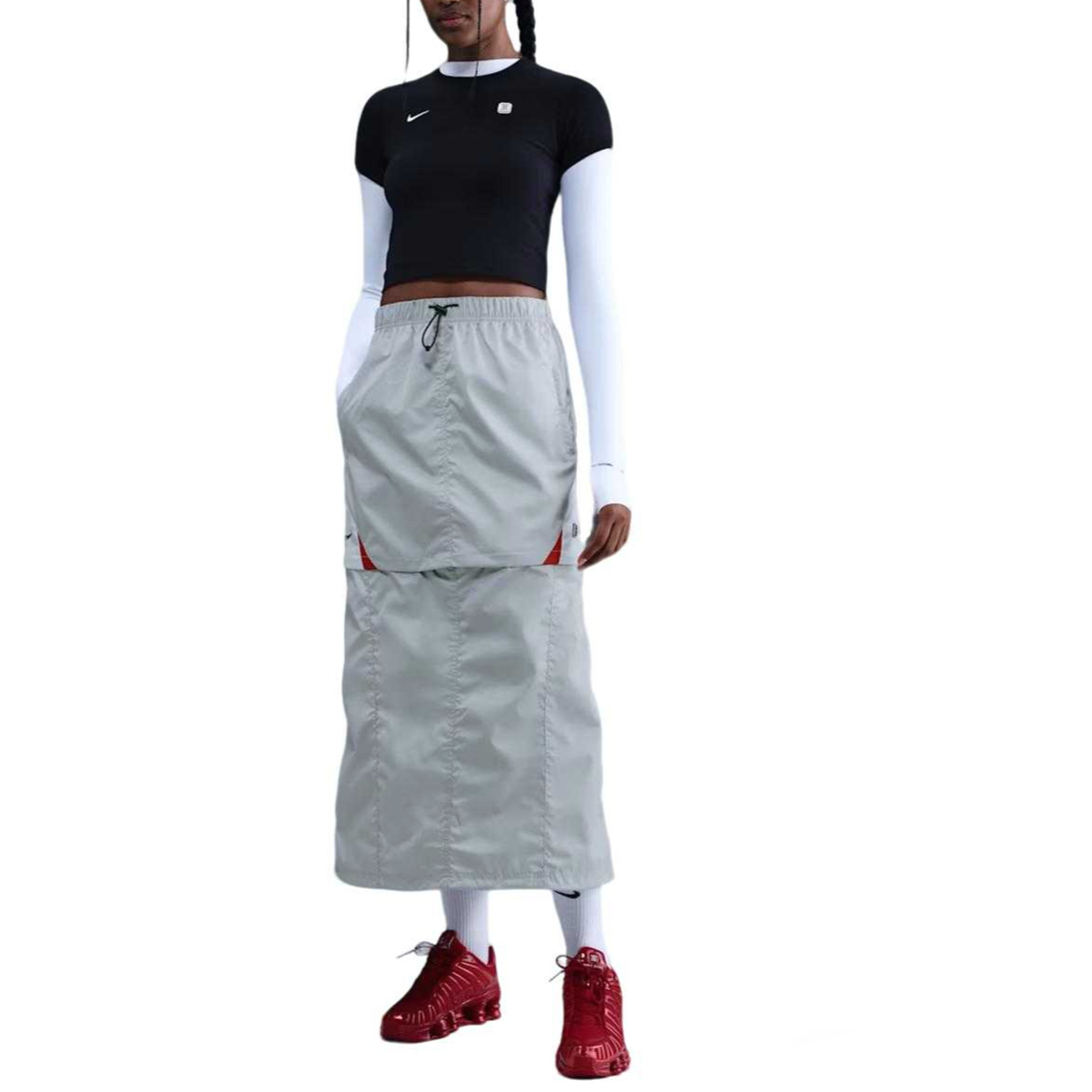 

Спортивная повседневная длинная юбка Women's Nike, серый fog/белый/university красный