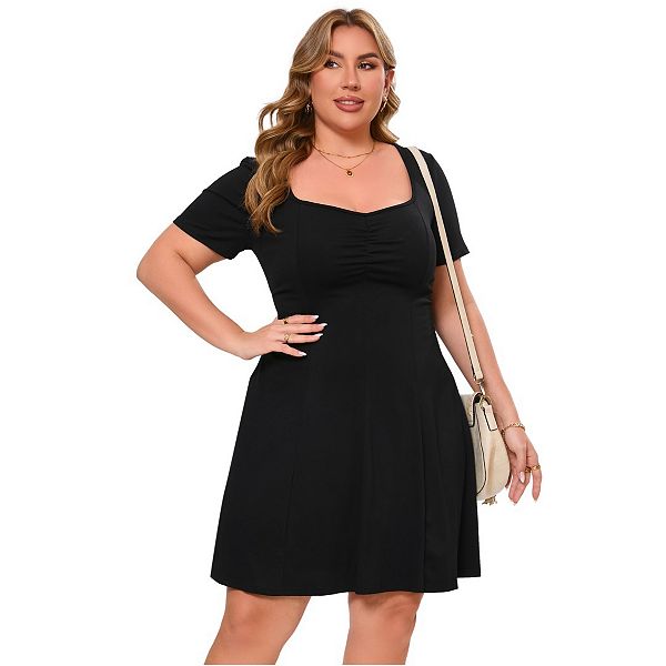 

Женское платье plus size с коротким рукавом и линией силуэта sweetheart Yesfashion, Black