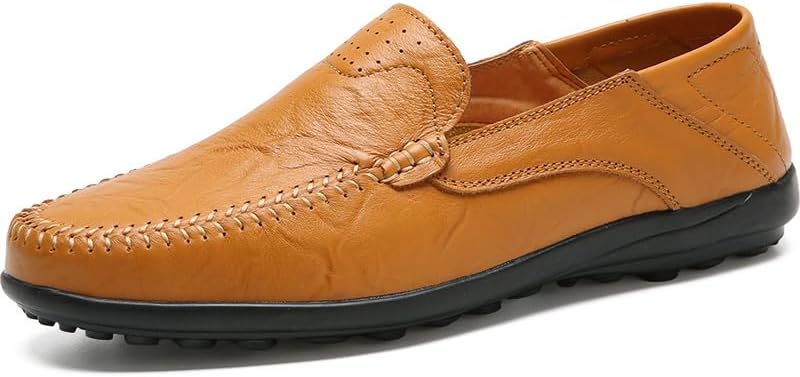 

Мужские повседневные слипоны из натуральной кожи, дышащие водительские туфли, модные мокасины, мужские оксфорды Senlongbao, желтый