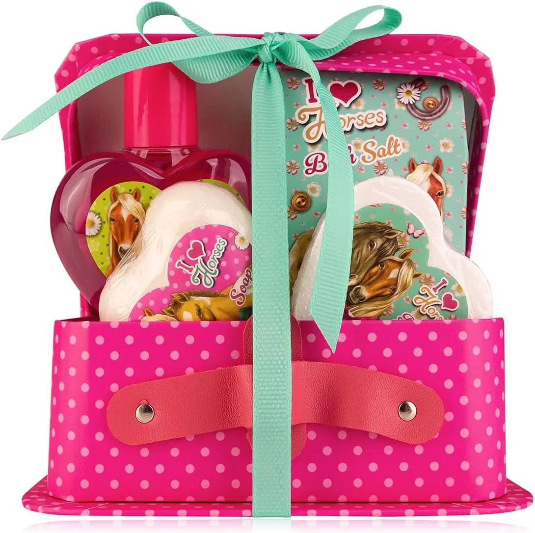 Подарочный набор Accentra I Love Horses для девочек в картонном футляре: пена для ванны, соль, бомбочка и мыло Accentra