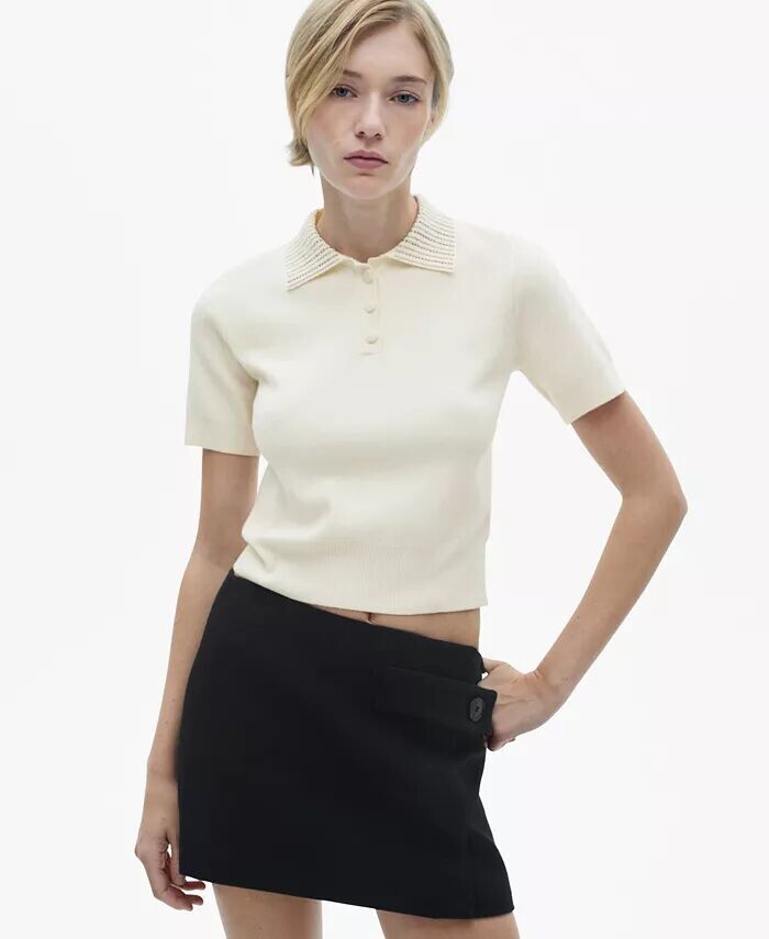 

Женская трикотажная рубашка поло со стразовым воротником MANGO, коричневый/бежевый