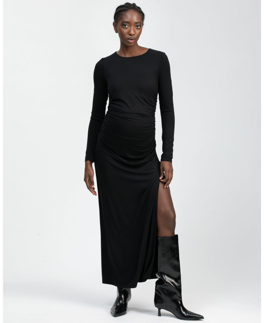 

Длинное платье для беременных Daphne с вырезом-лодочкой и боковыми складками PIETRO BRUNELLI MATERNITY, Black