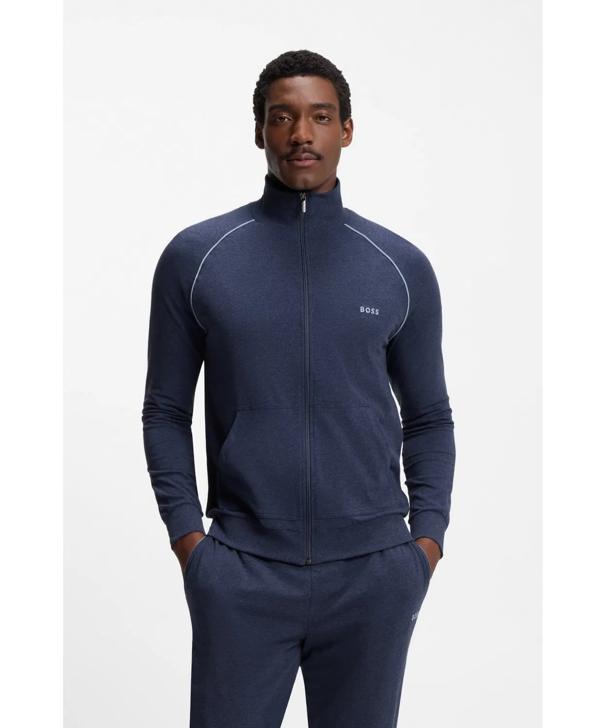Куртка с логотипом Regular Fit из стрейч-коттона BOSS, синяя