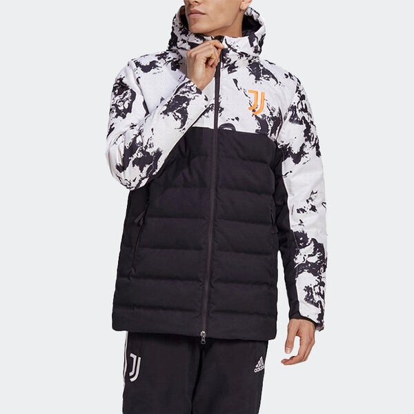 Пуховик adidas Juventus Soccer/Football Sports Colorblock hooded down Jacket Black White Colorblock, белый — фото 4