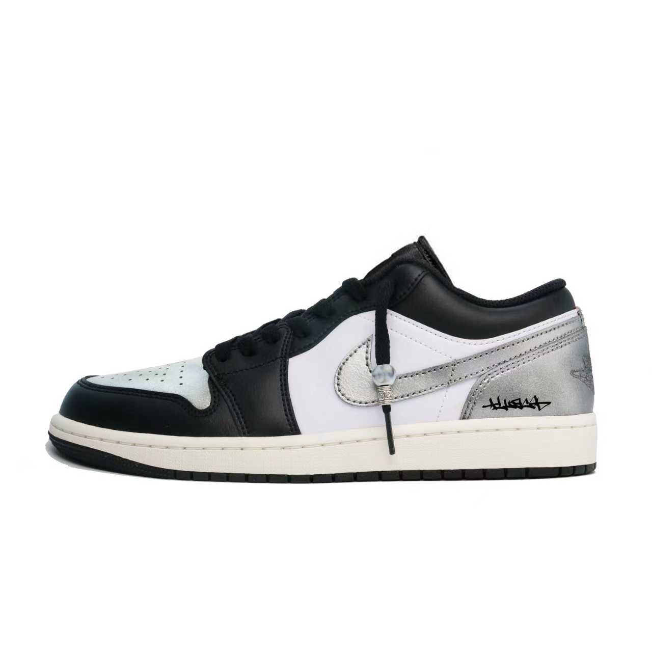 Jordan Air 1 Low Abrasion Resistant Slip Resistant низкие детские баскетбольные кроссовки Silver Black для подростков — фото 3
