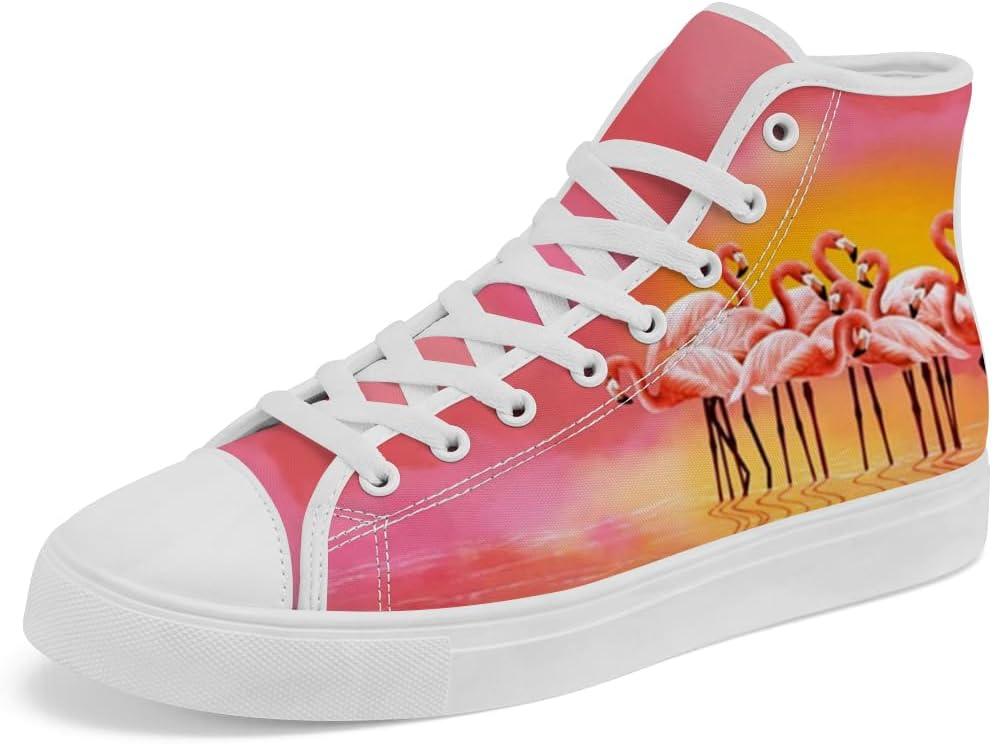 

Высокие кеды Flamingo для мужчин и женщин, тканевые кроссовки на шнуровке, повседневная обувь, подарок для мамы и папы Chebing, розовый