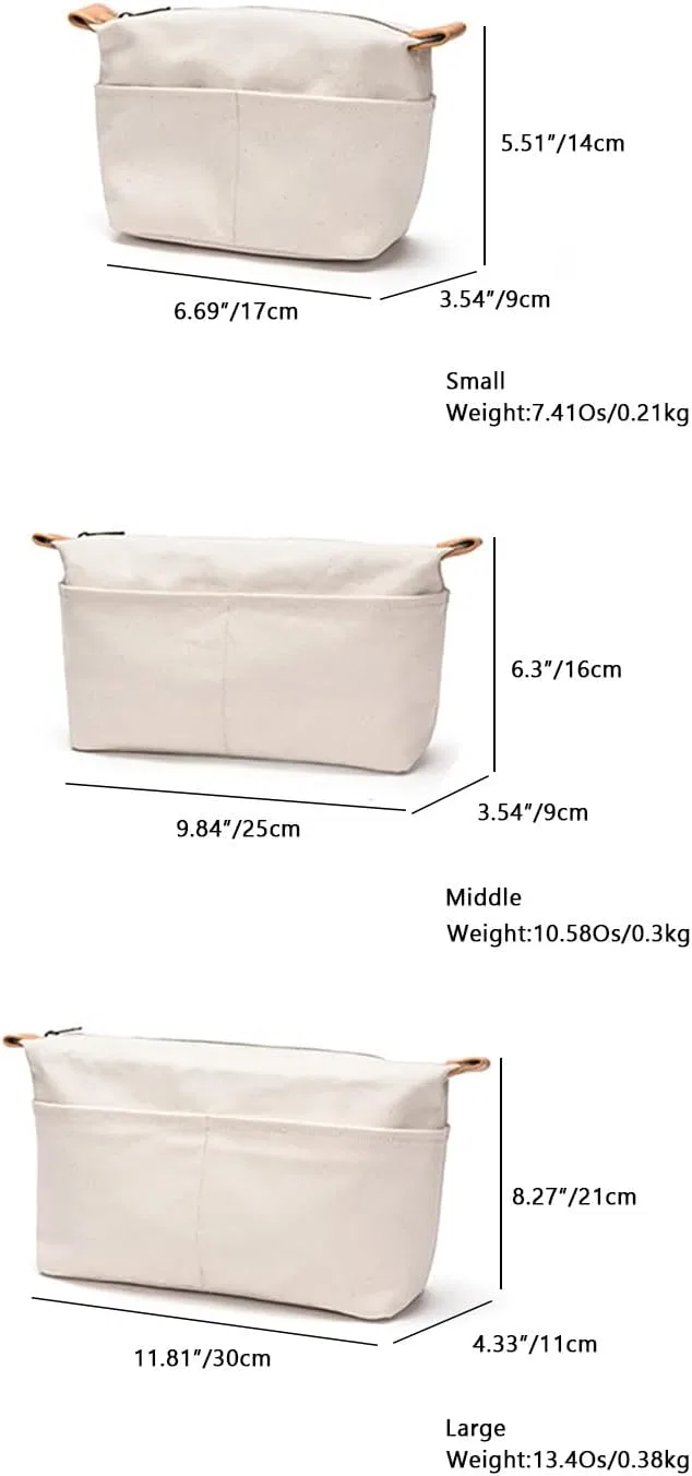 Органайзер для сумок и косметичка Insert Storage Bag, бежевый, размер S Yonben, Beige/Canvas — фото 2
