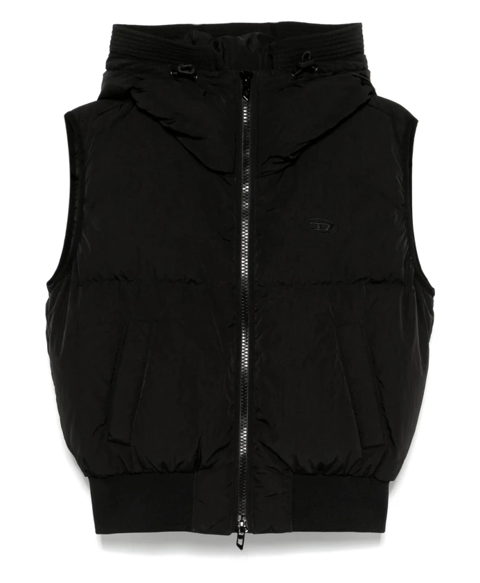 

Черный нейлоновый жилет с эффектом мятой ткани. Diesel, черный