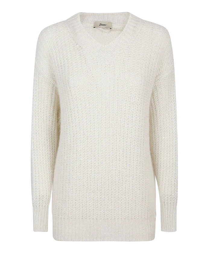 

Вязаный свитер из смеси альпаки с V-образным вырезом. Herno, белый