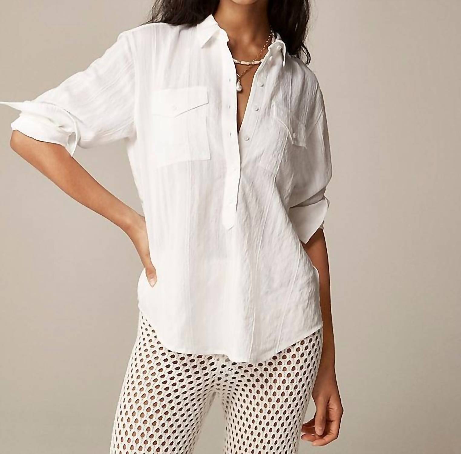 

Текстурированный топ-поповер белого цвета J.Crew