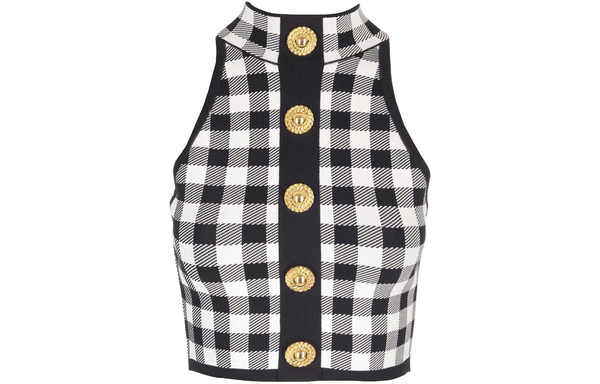 

BALMAIN Топ без рукавов в клетку Gingham Check, Black