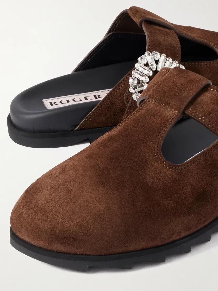 Мюли Slidy Viv из замши с кристаллами Roger Vivier, коричневый — фото 4