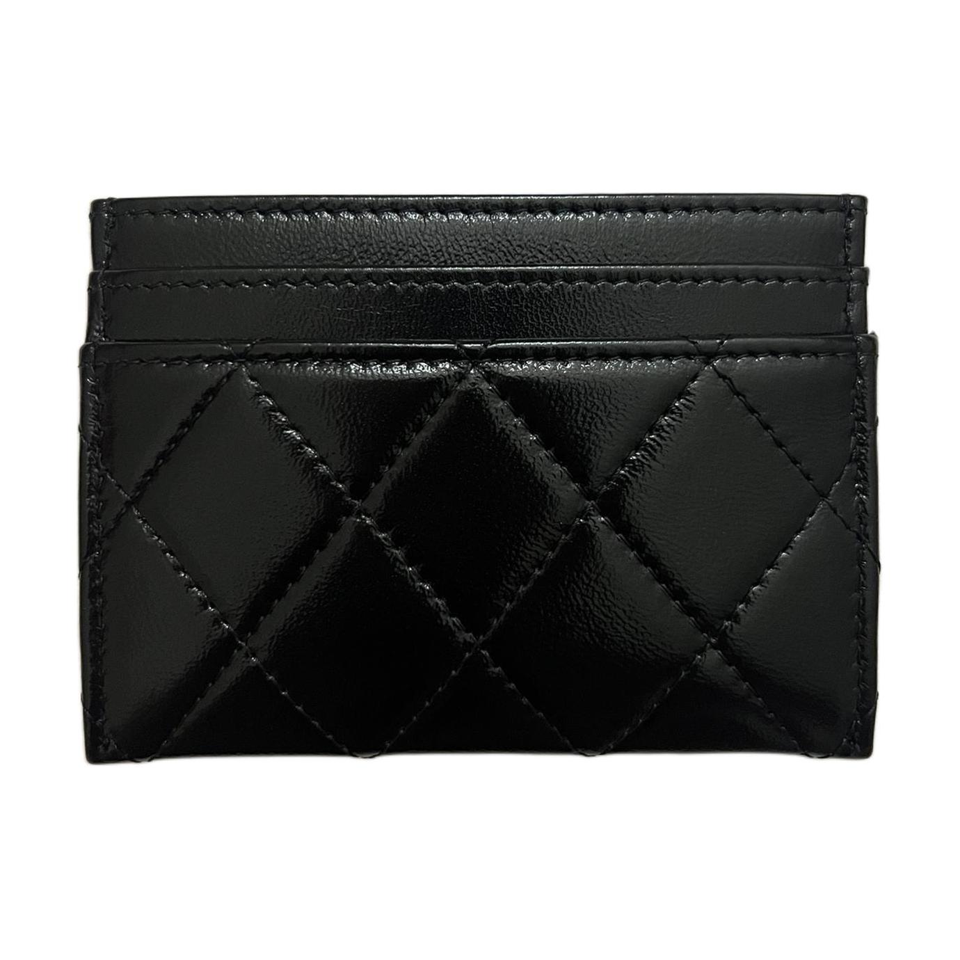 Chanel Клетчатый блестящий держатель для карт из телячьей кожи, унисекс, черный — фото 3