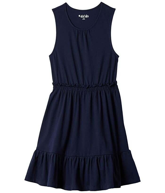 #4kids Essential Dress Girls Navy Cotton Tiered Round Coke Sleeveless JDM801 — фото 4