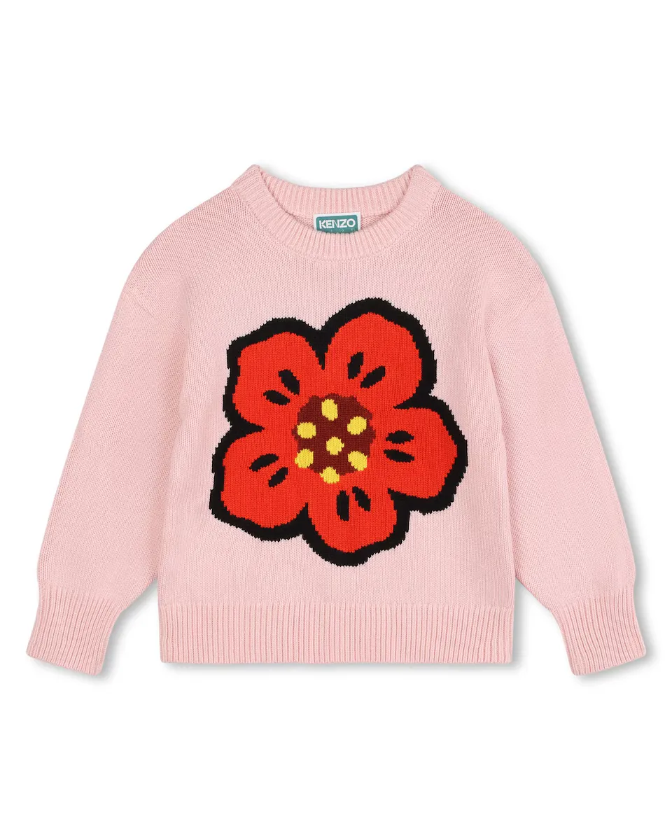 

Свитер для девочки с рисунком спереди и логотипом сзади Kenzo Kids, розовый