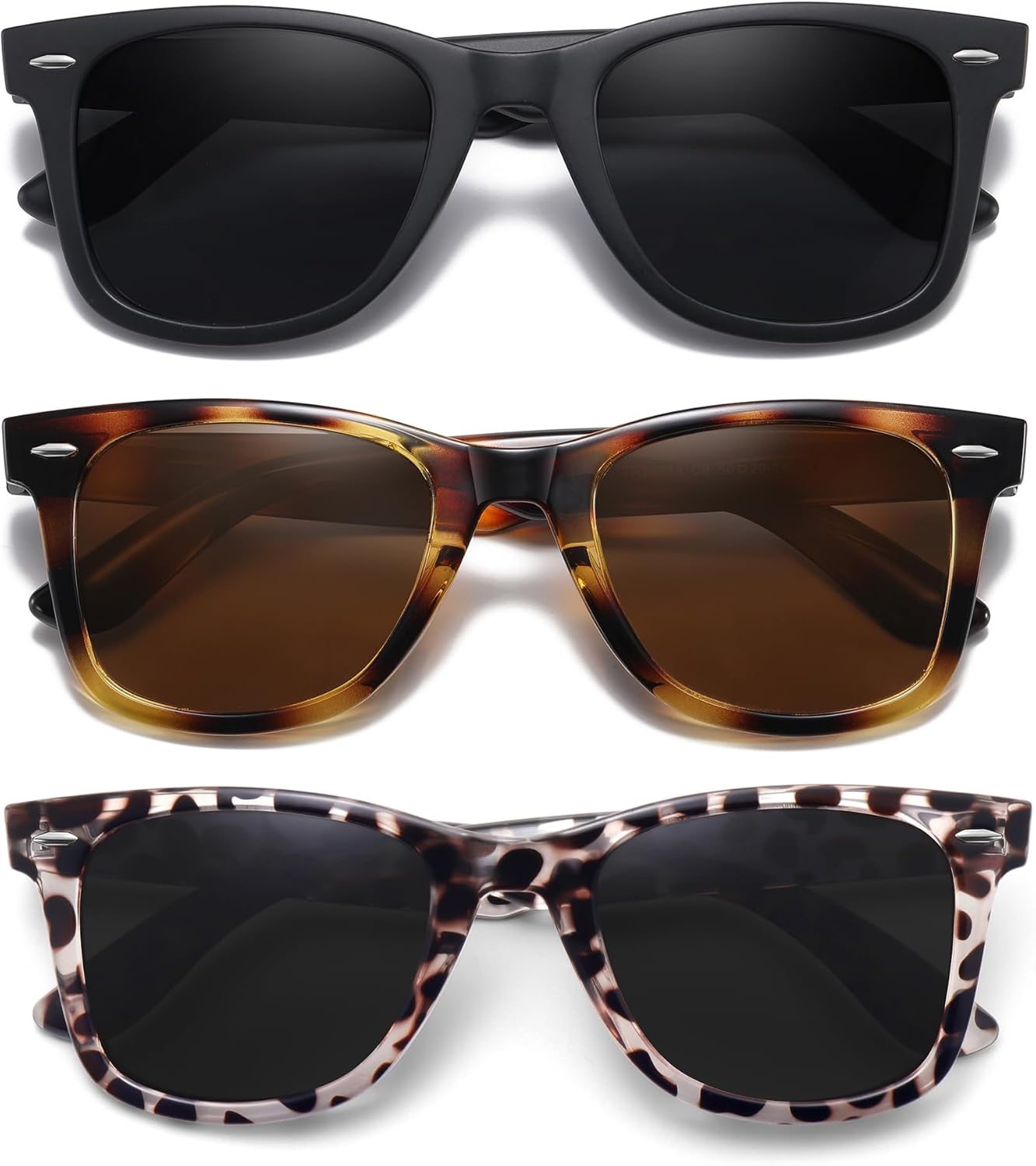 

Солнцезащитные очки MEETSUN Retro с поляризованными линзами для женщин и мужчин, классические зеркальные линзы, стильные очки для вождения, защита от УФ-излучения (3 шт.), (3 Pack) Black/Tortoiseshell/Leopard