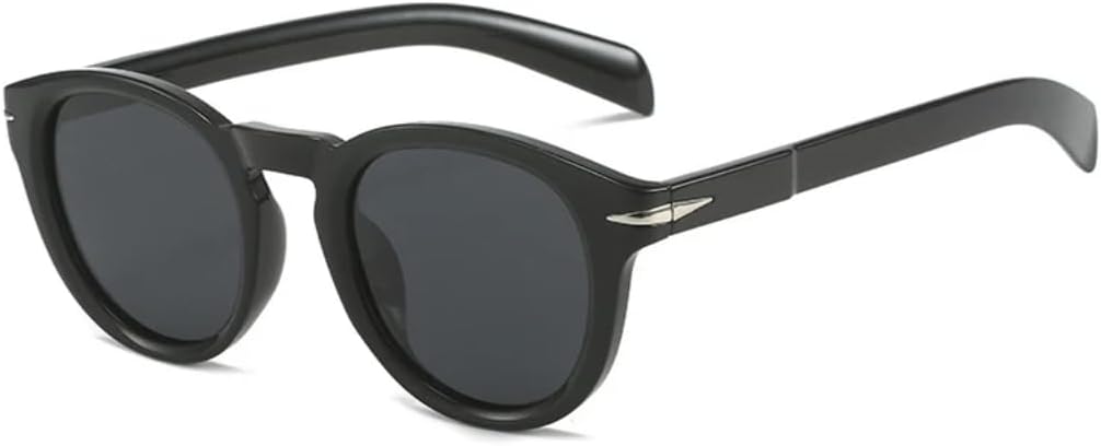 

Солнцезащитные очки для мужчин и женщин - защита от УФ-излучения UV400 - круглая оправа с заклепками, цветные линзы, для занятий спортом на открытом воздухе и вождения DSVIGF, Glossy Black Grey