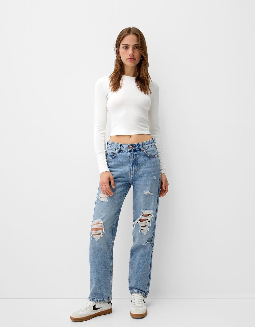 

Укороченные джинсы Bershka, голубой