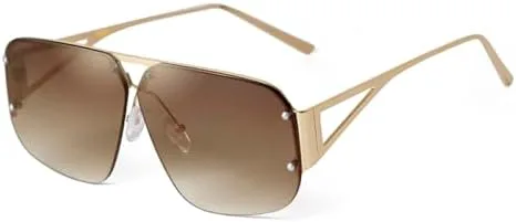 

Ретро-солнцезащитные очки квадратной оправы без рамки для женщин, модные, с металлической оправой, увеличенного размера, с плоской верхней частью MTZJH, C3 Gold Brown