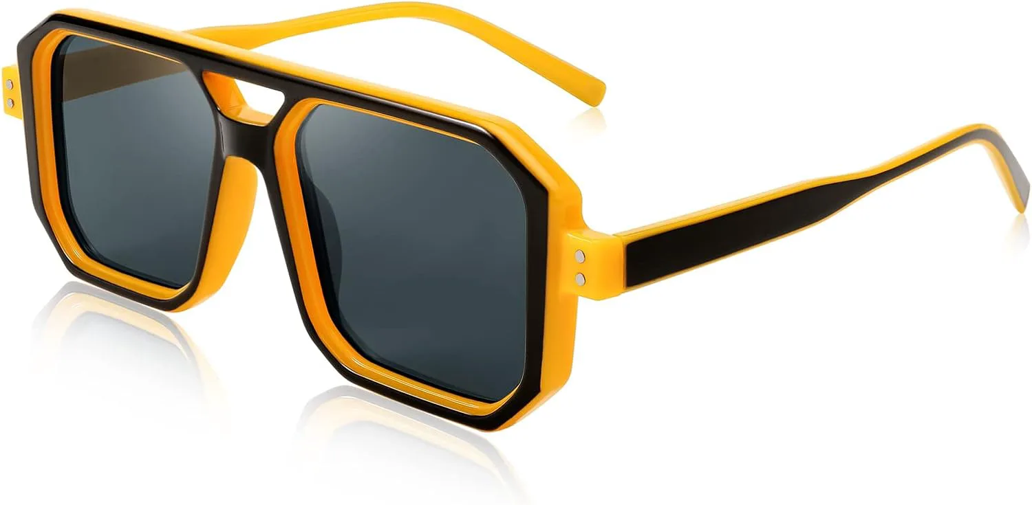 

Солнцезащитные очки FEISEDY в стиле ретро для женщин и мужчин, модные очки-авиаторы в классической квадратной оправе, модель B2939, 001 Black Yellow Frame/Grey Lens