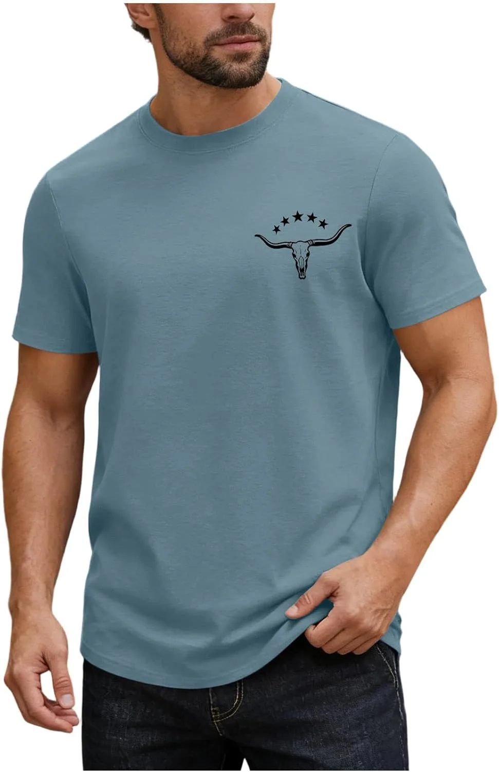 

Мужская хлопковая футболка Loose Fit с коротким рукавом и принтом Bull Skull Stars