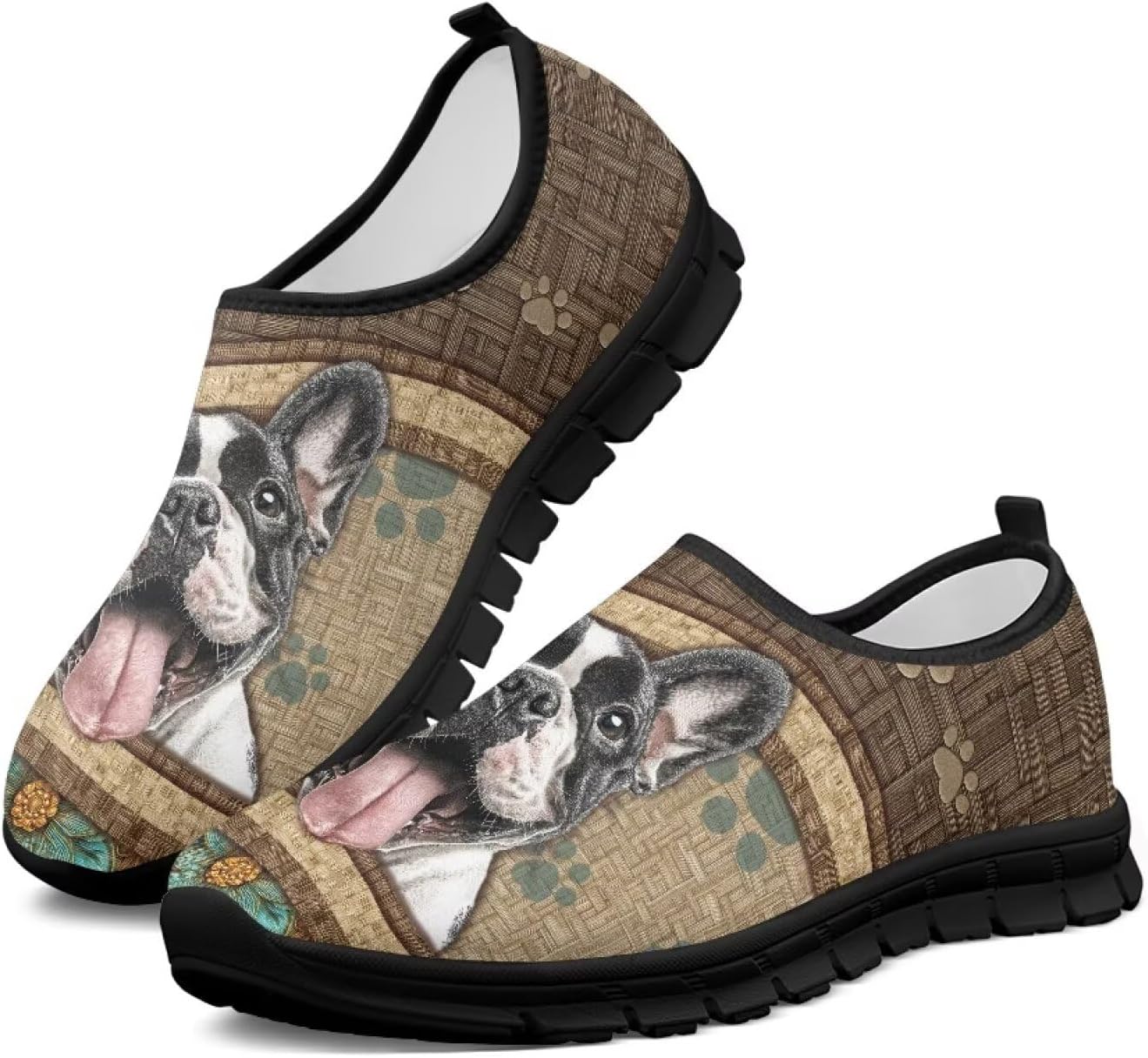 

Женские кроссовки для ходьбы с поддержкой свода стопы, слипоны, противоскользящие, удобные, дышащие, размер США 5.5-13.5 Chririnla, Ethnic Style Bulldog