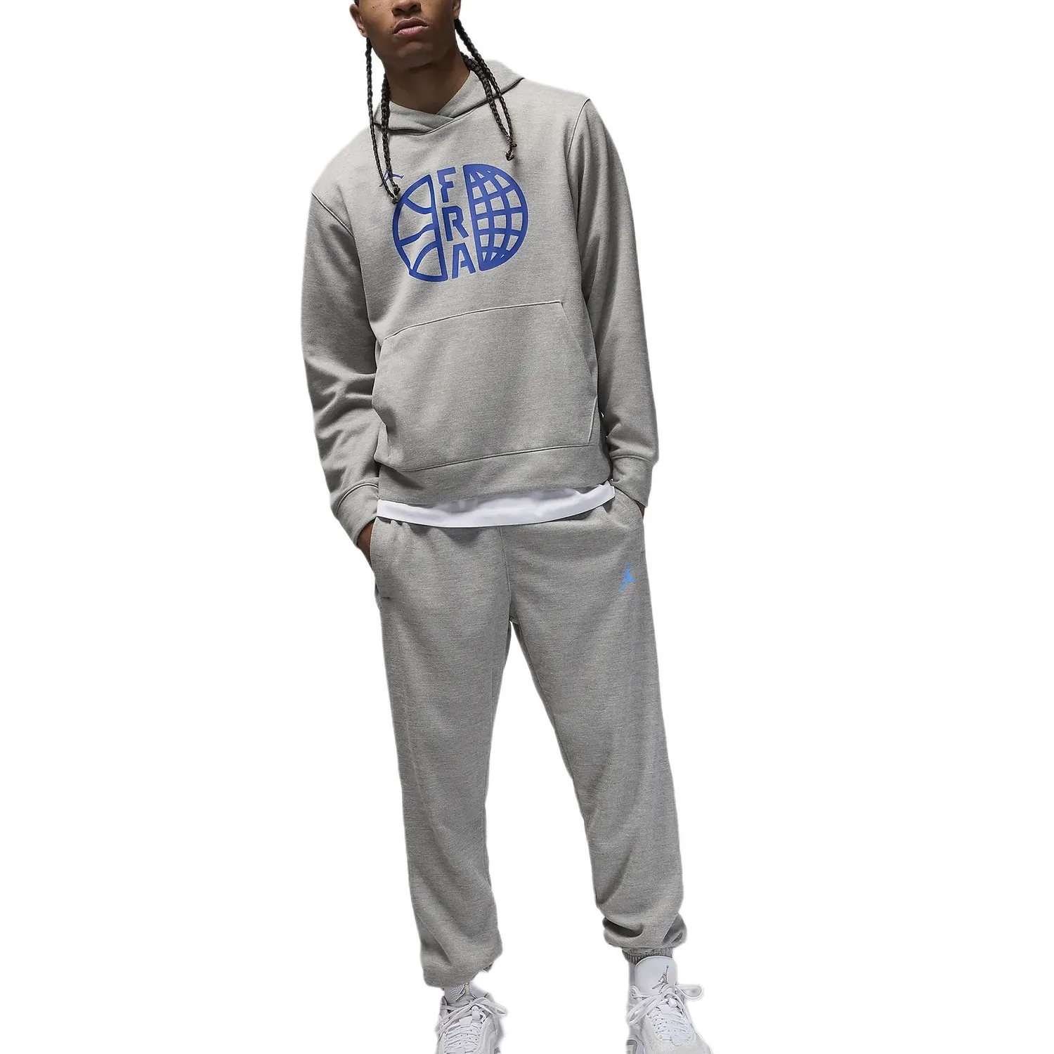 Толстовка с капюшоном из флиса для баскетбола мужская France Practice Jordan, Dark Gray Heather/Old Royal