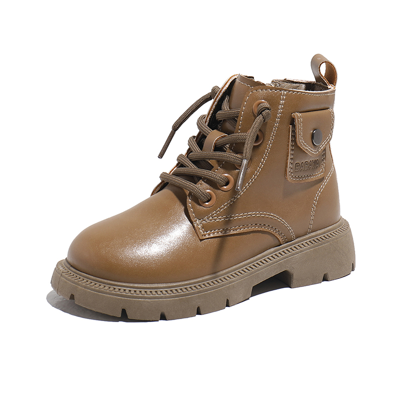Детские ботинки Synthetic Leather Slip Resistant Anti Kick Thermal Lightweight Cushioning Babaya, черный хаки — фото 4