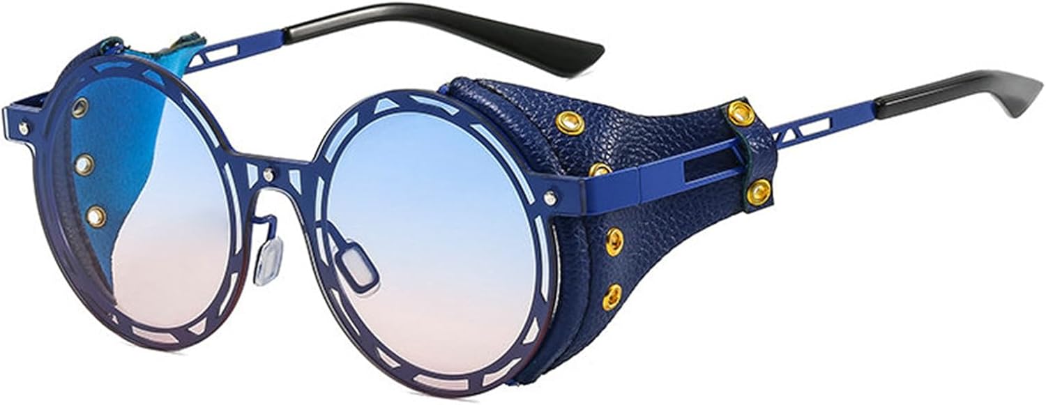 

Мужские панк-солнцезащитные очки Helena для женщин, металлические круглые очки в стиле хип-хоп, кожаные очки-щитки, винтажные дизайнерские очки с защитой от УФ-излучения UV400, C4