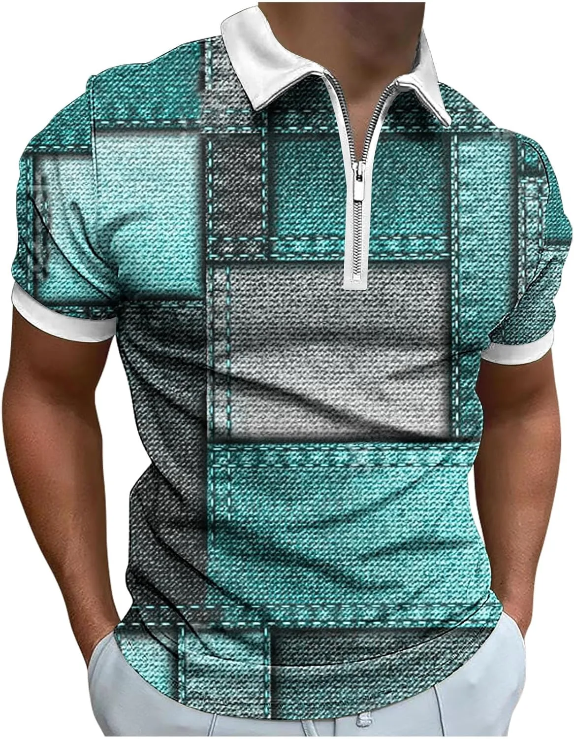 

Zeiyignr мужская поло с молнией Vintage Colorblock, короткий рукав, летняя