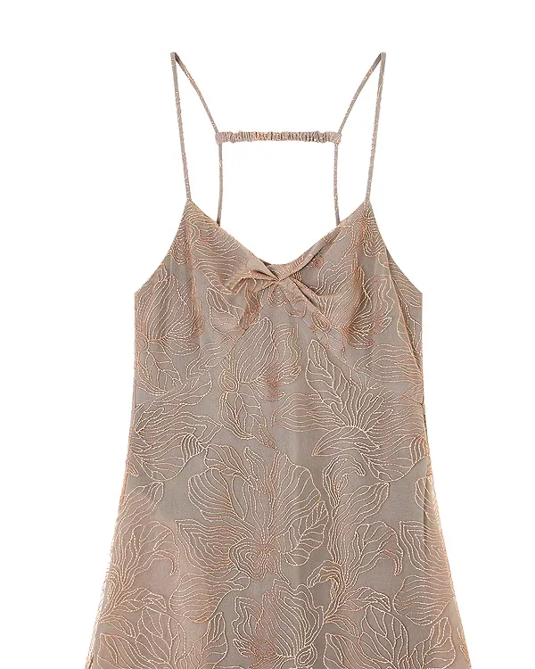 Платье из тюля с металлизированной цветочной вышивкой Emporio Armani, Nude/Persimmon — фото 4