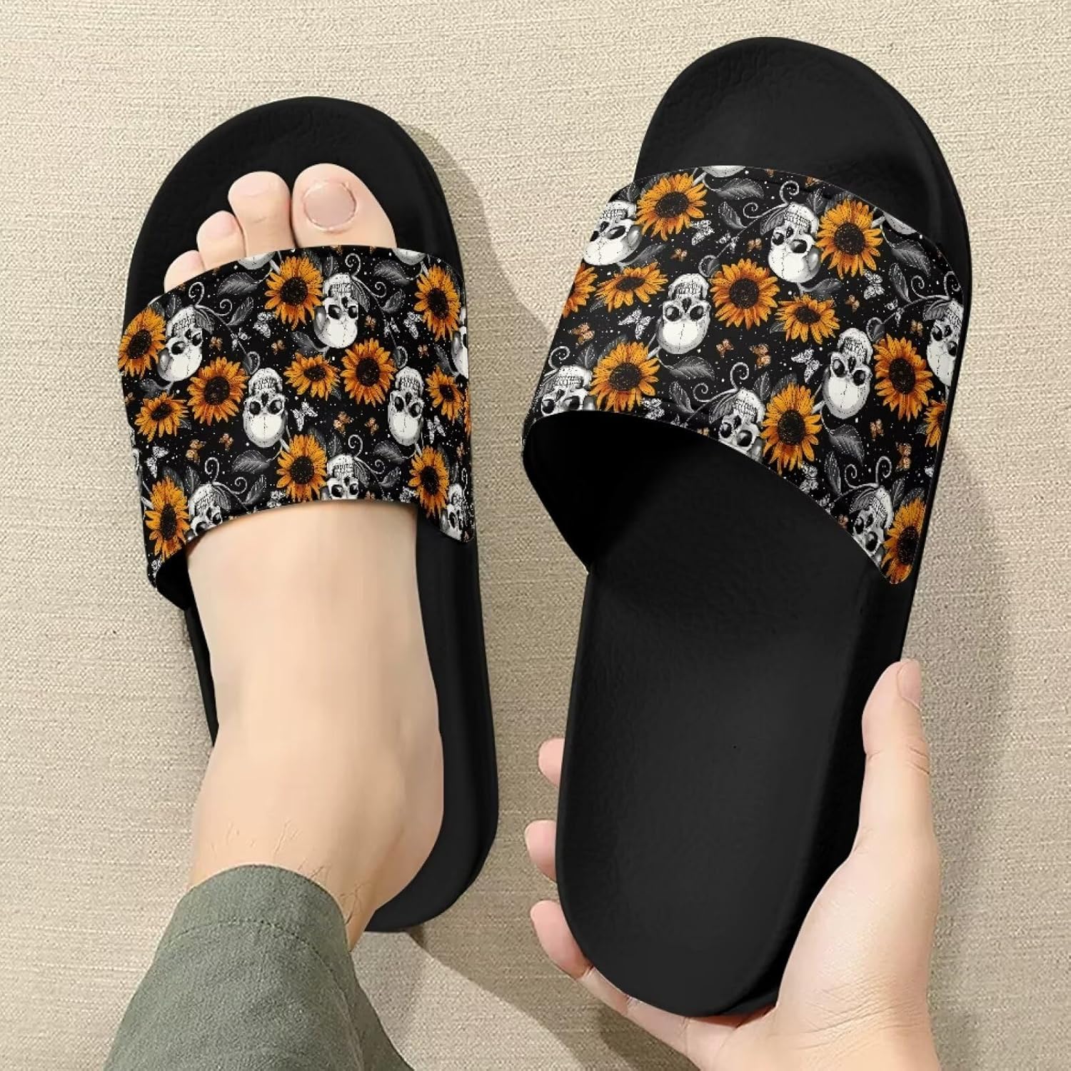 Домашние тапочки для женщин и мужчин Mintulipy, Sunflower and Skull — фото 3