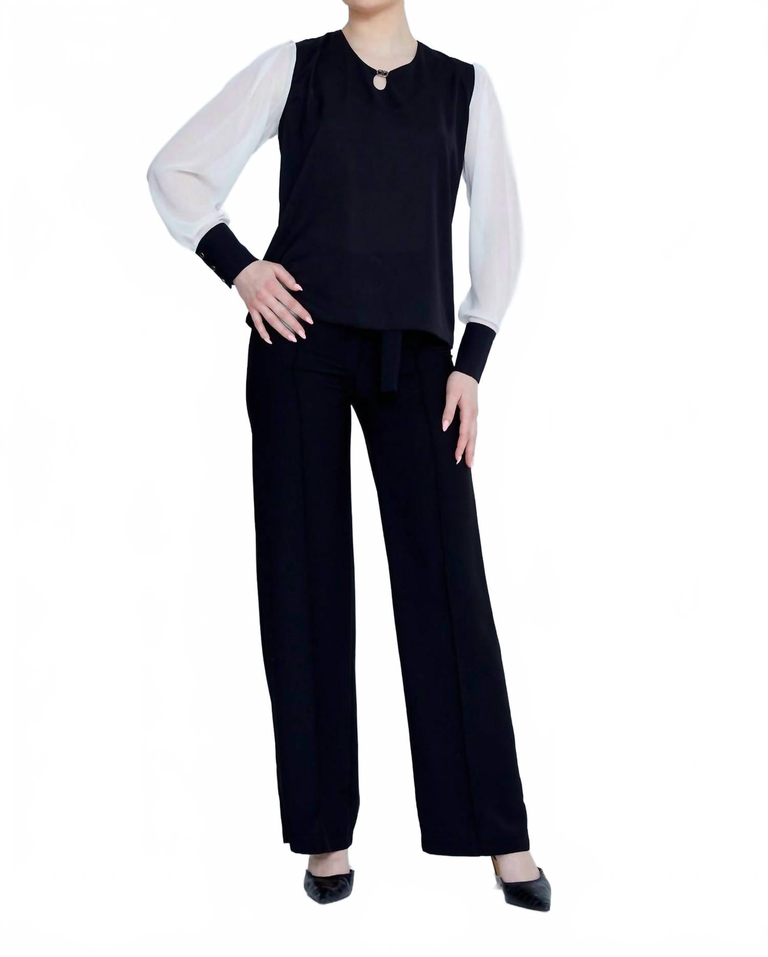 

Длинный рукав однотонный классический блузка тусклый черный Zaalima Fashion