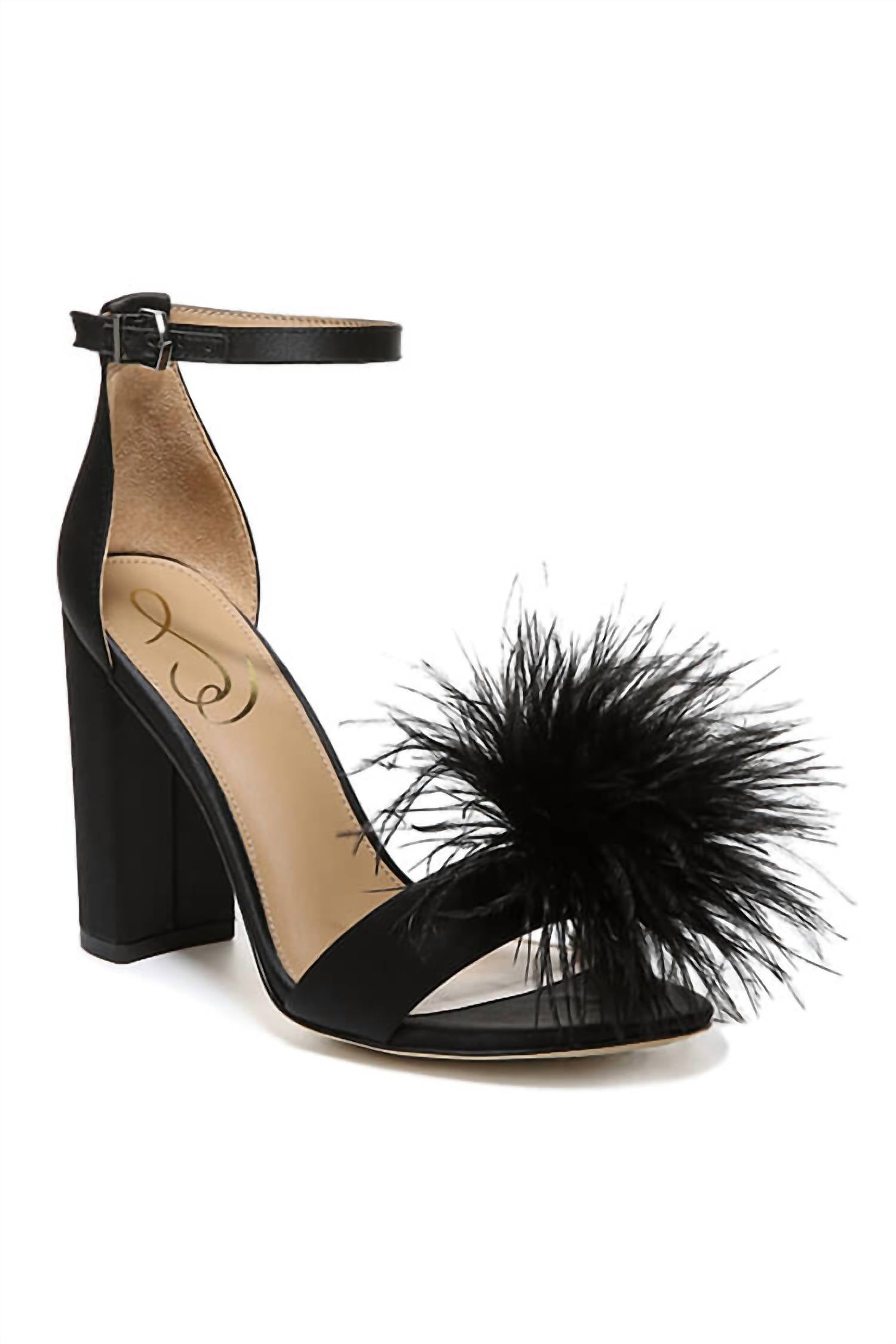 Женские сандалии Yaro на каблуке с перьями черные Sam Edelman