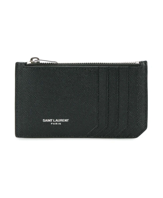 

Кожаный кошелек на молнии и отделениями для карт. Saint Laurent, черный