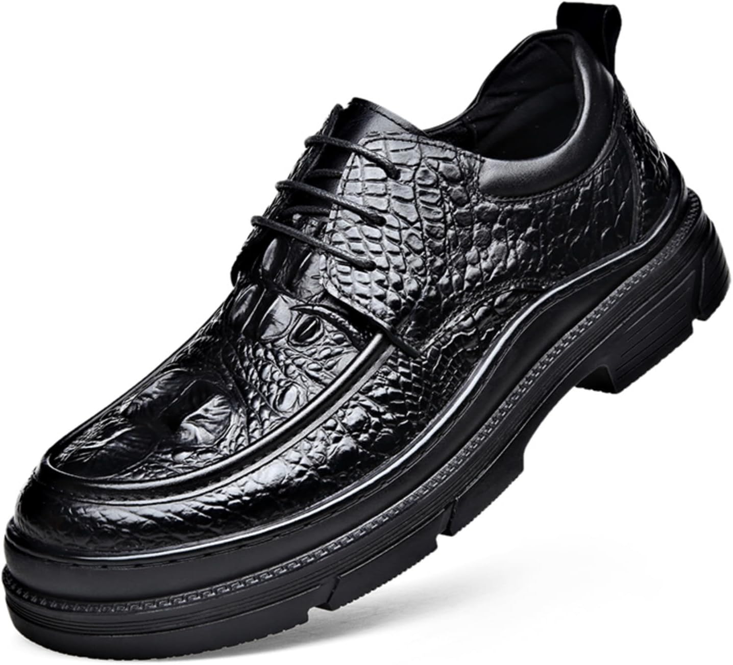 

Мужские кожаные оксфорды с текстурой крокодила, шнуровка, толстая подошва, для формальной и деловой повседневной носки, прочные и удобные Kelibasi, черный