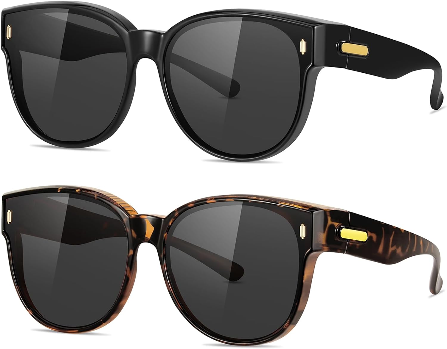 

Поляризованные солнцезащитные очки для женщин, надеваемые поверх обычных очков, модные большие круглые очки, защищающие глаза от ультрафиолета UV400, идеально подходят для вождения YMRFW, 2pack (Black Gray+tortoise Gray)