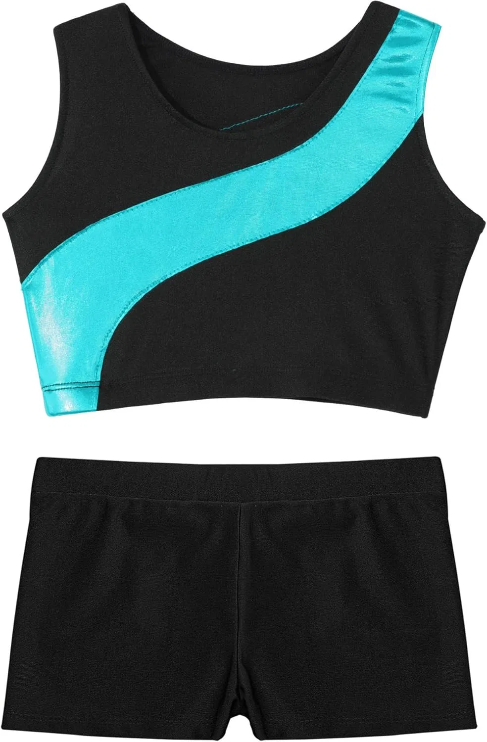 Детский спортивный костюм из топа и шорт Freebily, Blue Green — фото 4