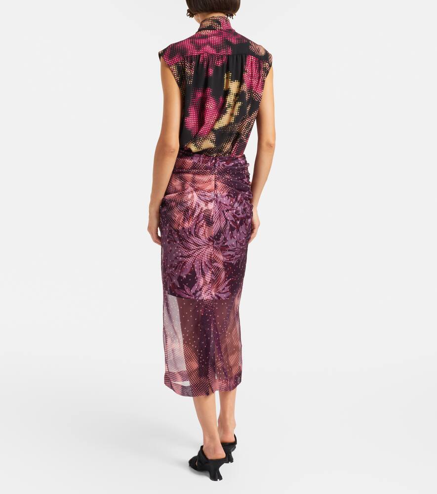 Многослойная юбка миди из смесового шелка с принтом Dries Van Noten, Burgundy — фото 3