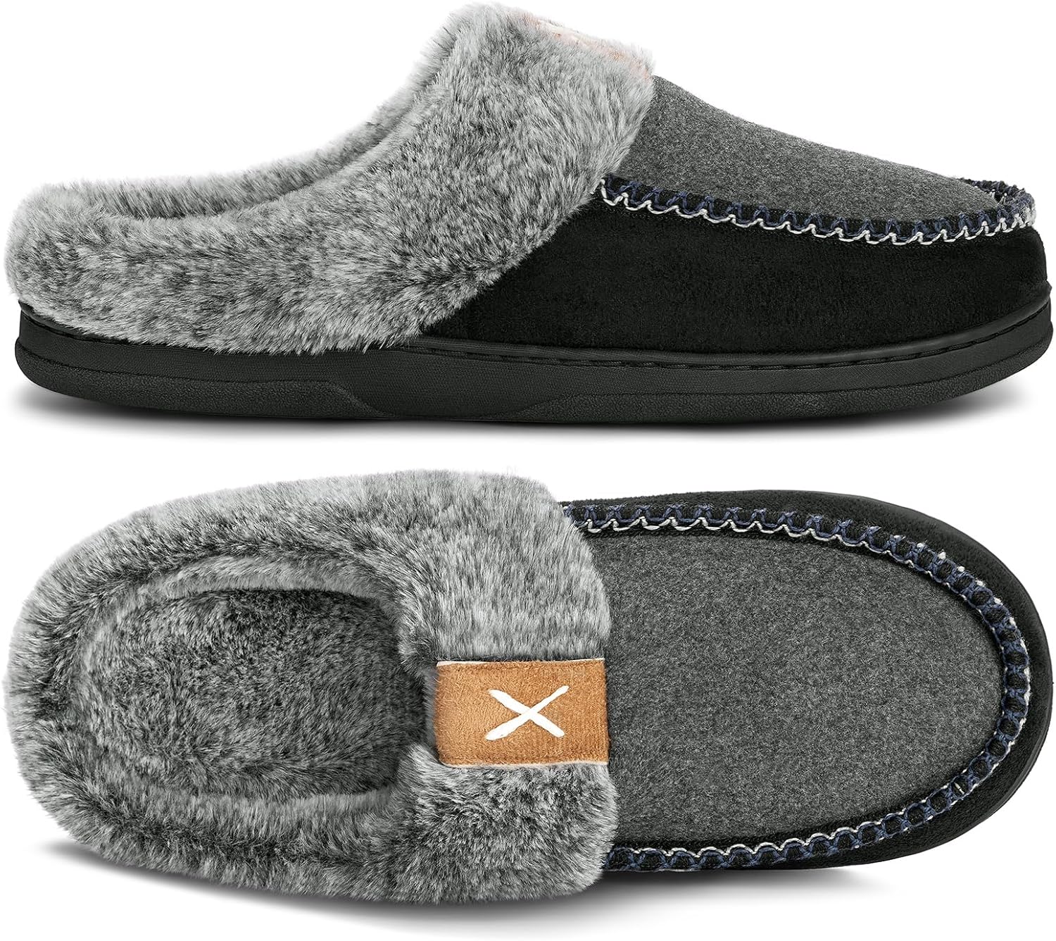 

Тапочки ATHMILE для мужчин, мокасины с эффектом памяти, пушистые мужские тапочки, удобные домашние тапочки для носки в помещении и на улице, мягкая плюшевая подкладка, нескользящая резиновая подошва, для спальни, черный