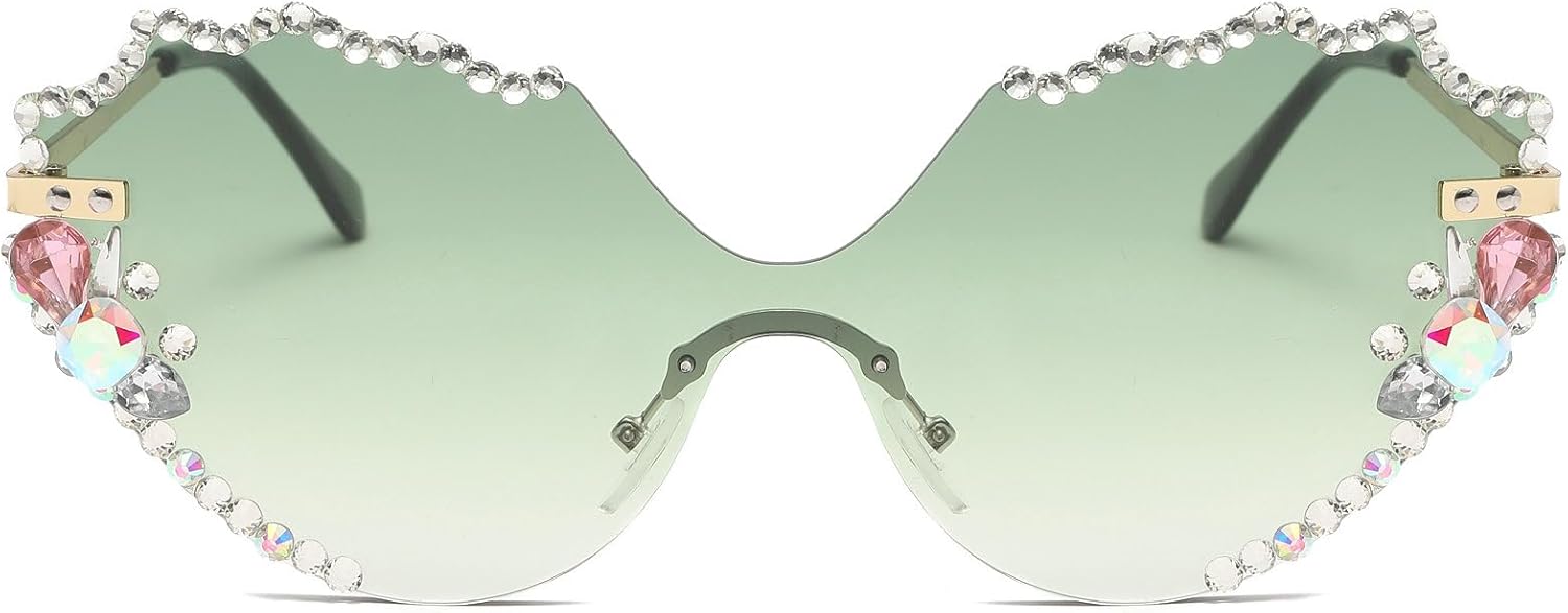 

Солнцезащитные очки «кошачий глаз» с кристаллами и стразами для женщин, сверкающие солнцезащитные очки без оправы, модные женские солнцезащитные очки с бриллиантами mincl, Green