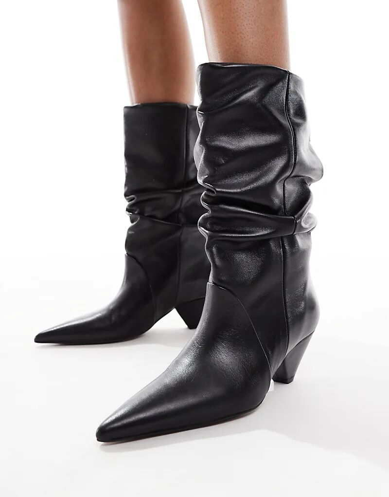 Женские сапоги ASOS DESIGN Restless из кожи на каблуке, черный