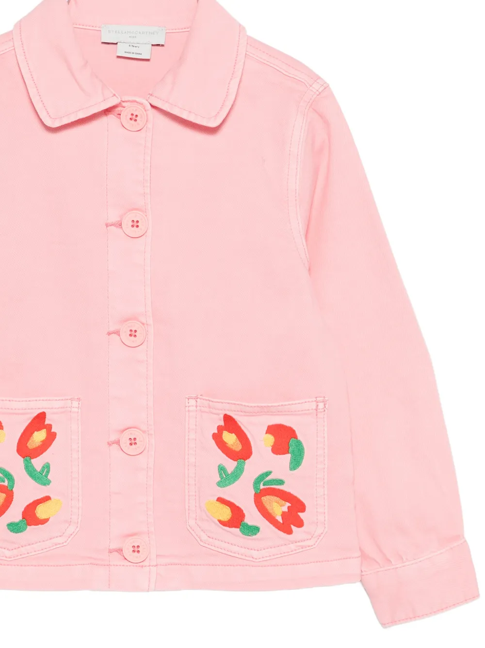 Куртка с вышивкой в виде цветов и передними карманами Stella Mccartney Kids, розовый — фото 3