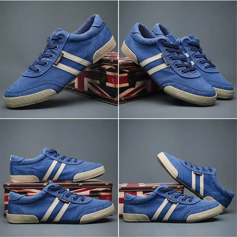 

Мужские холщовые кроссовки, универсальные, повседневные, дышащие, модные, удобные, низкие, плоские, для прогулок, простые, мягкие, винтажные, на шнуровке, повседневные туфли Boxpopla, синий