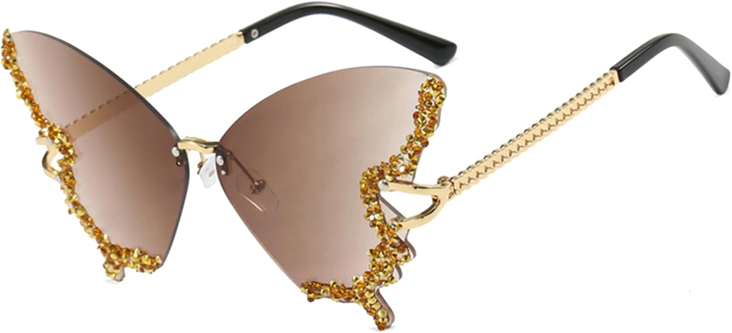 

Элегантные солнцезащитные очки-бабочки для женщин, солнцезащитные очки без оправы с бриллиантами, солнцезащитные очки с градиентным рисунком в форме бабочки Generic, Style E