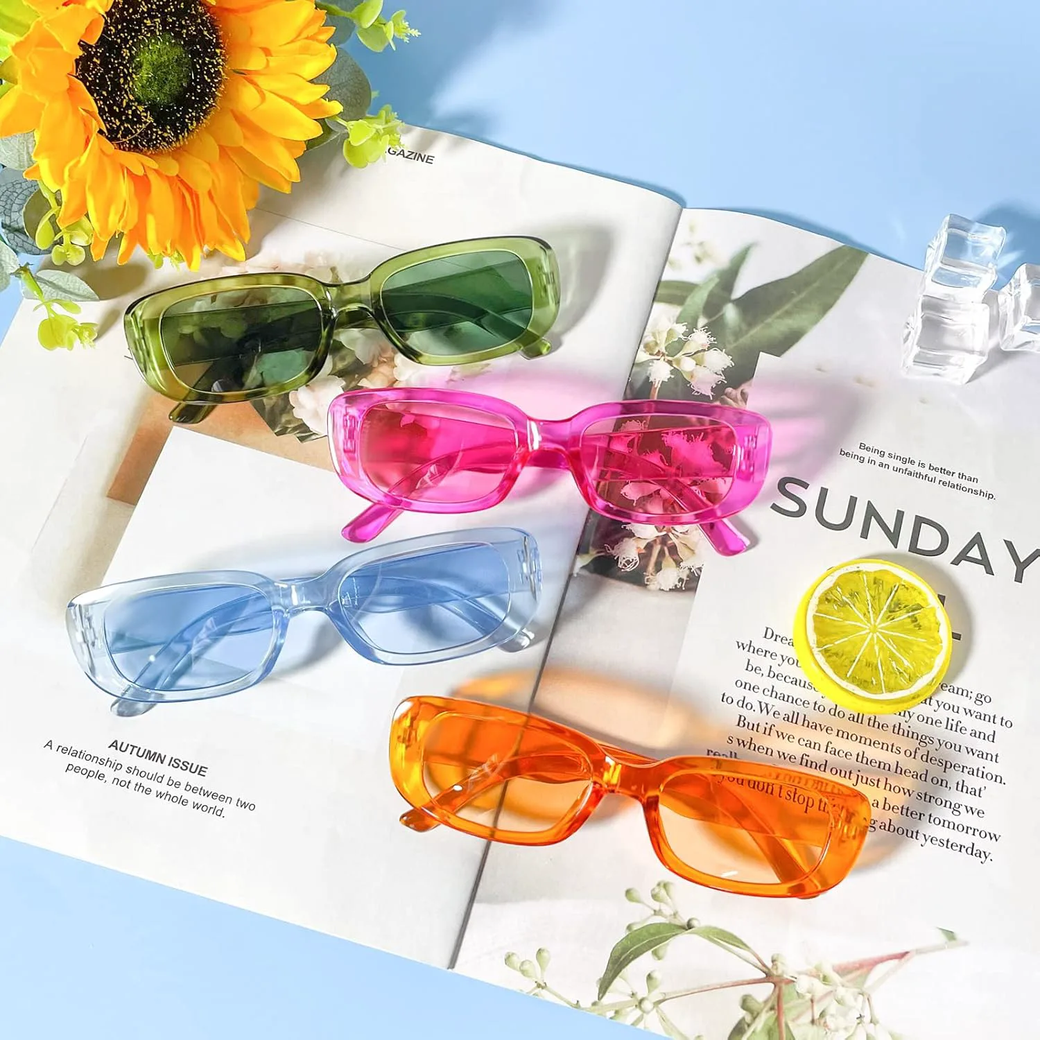 

Pibupibu 8/20 Pack Красочные маленькие прямоугольные солнцезащитные очки для вечеринок, винтажные узкие квадратные очки в стиле Y2K для женщин и мужчин, 8-candy Color