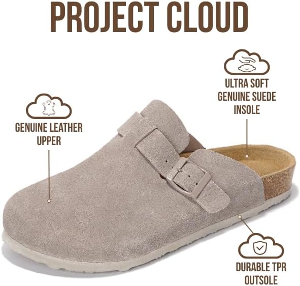 Мужские сабо Project Cloud - 100 натуральная кожа полного слоя, сабо с мемори-пеной для мужчин, поддержка свода стопы, пробковая стелька, противоскользящая подошва (Brooklyn), серый — фото 2