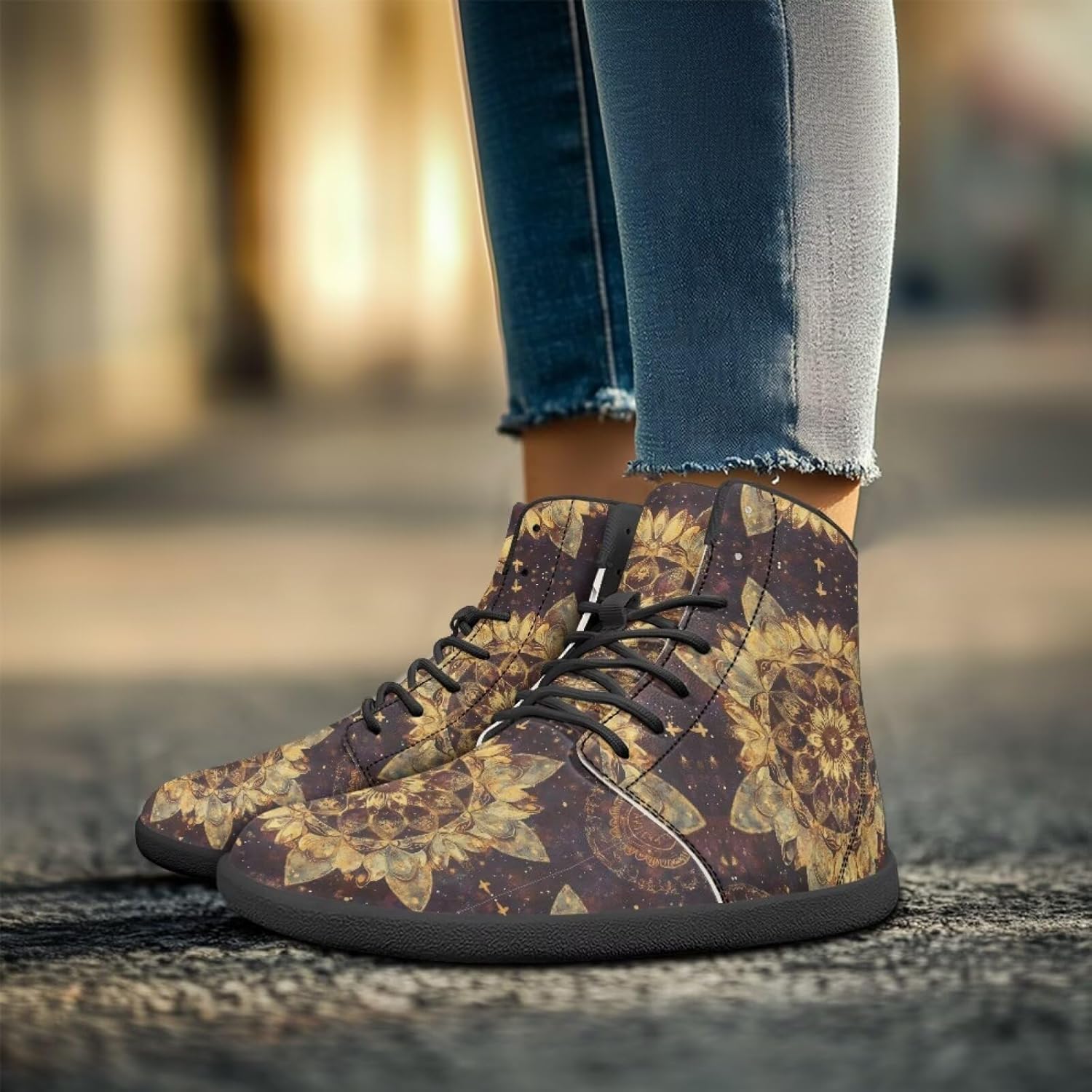 Мужские сандалии Howilath Boho Mandala с животным принтом, обувь, кроссовки с широкой носочной частью, высокие кеды, минималистичные кроссовки с нулевым перепадом, желтый — фото 2