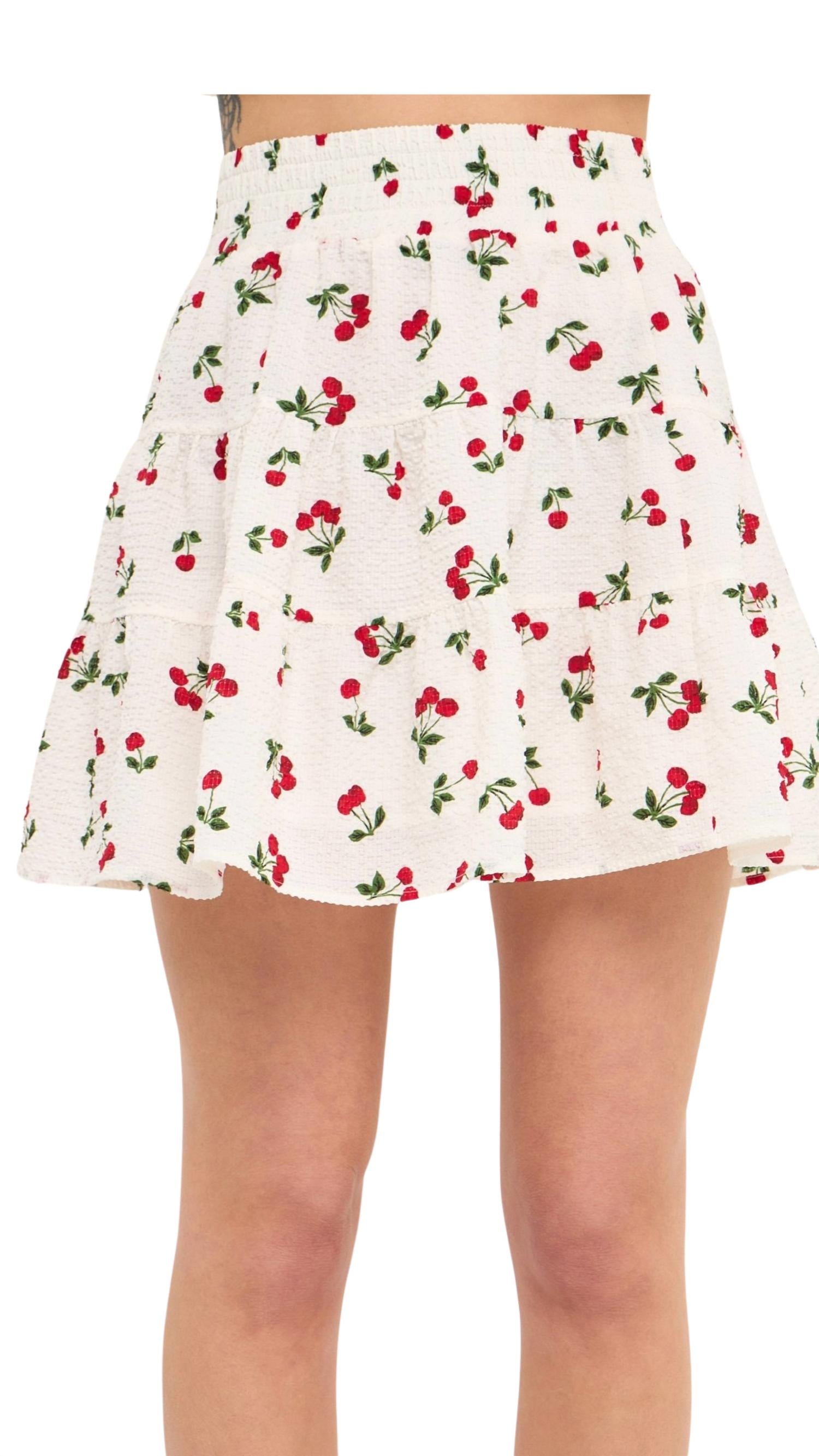 

Мини-юбка с принтом вишни English Factory, цвет cherry print