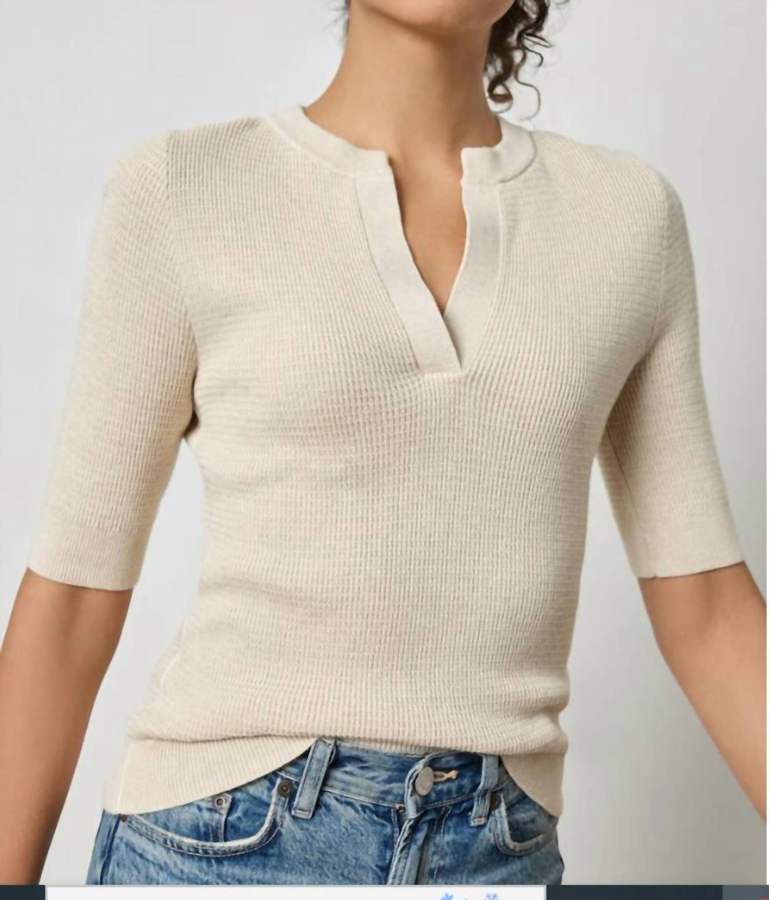 

Женский свитер с рукавами до локтя и разрезом на горловине из хаска Lilla P, Husk